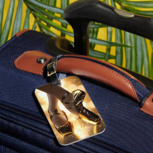 Golden Elegance: Ballerina Shoes on Gold Bokeh Luggage Tag