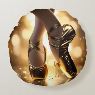Golden Elegance: Ballerina Shoes on Gold Bokeh Round Cushion