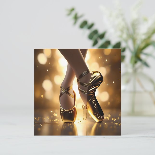 Golden Elegance: Ballerina Shoes on Gold Bokeh Save The Date (Standing Front)