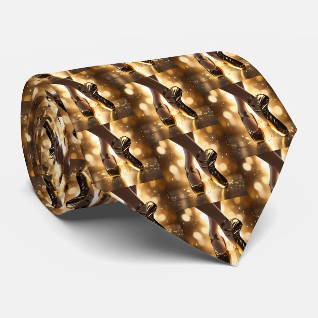 Golden Elegance: Ballerina Shoes on Gold Bokeh Tie (Rolled)