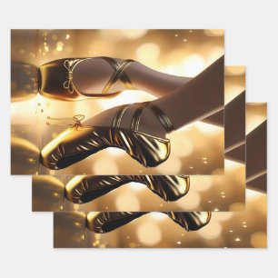 Golden Elegance: Ballerina Shoes on Gold Bokeh Wrapping Paper Sheet