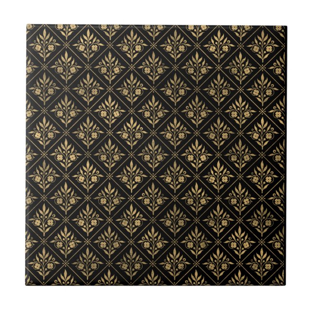 Golden Elegance – Black & Gold Botanical Seamless  Tile (Front)