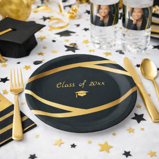 Golden Elegance Class Of Graduation Paper Plate