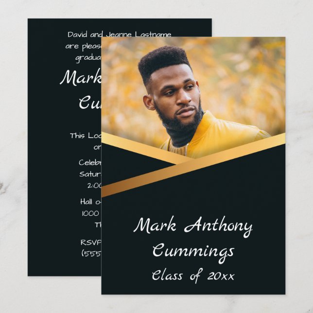 Golden Elegance Class Of Photo Graduation 2 Invitation (Front/Back)