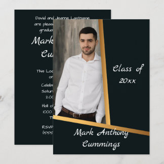 Golden Elegance Class Of Photo Graduation 3 Invitation