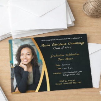 Golden Elegance Class Of Photo Graduation Announcement