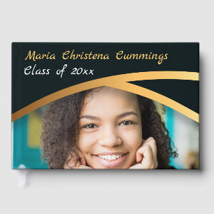 Golden Elegance Class Of Photo Graduation Guest Book