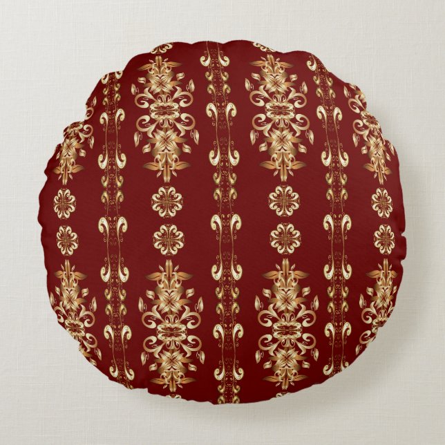 Golden Elegance: Classic Oriental Pattern. Round Cushion (Front)