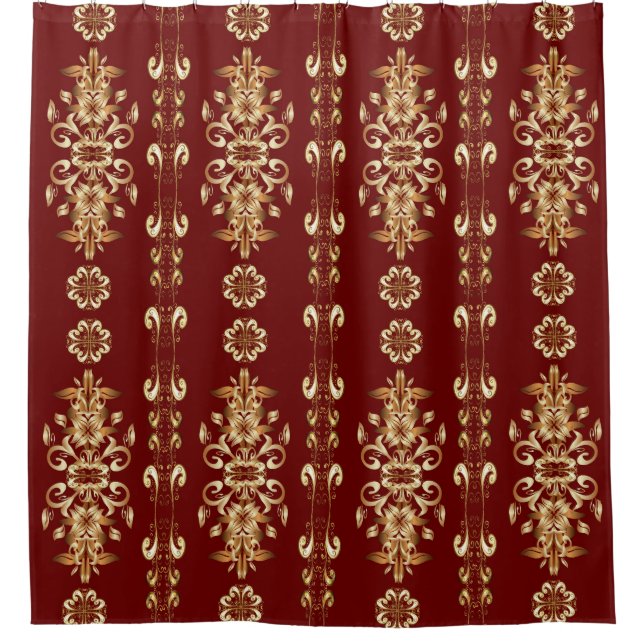 Golden Elegance: Classic Oriental Pattern. Shower Curtain (Front)