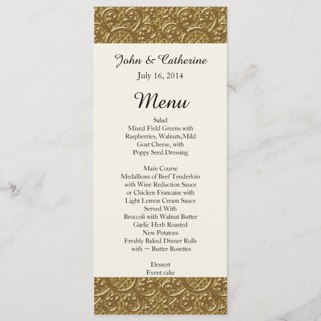 Golden Elegance Custom Wedding Menu (Front)