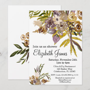 Golden Elegance Fall Floral Baby Shower Invitation