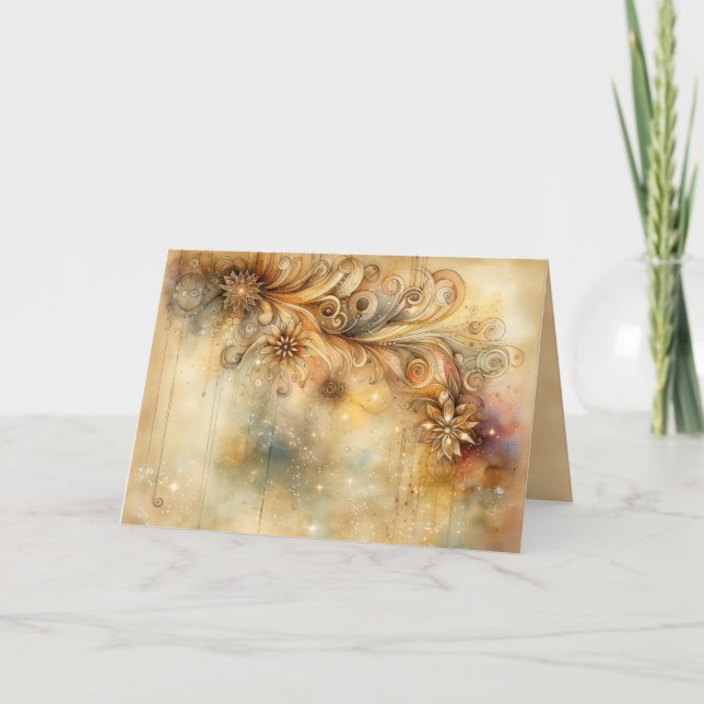 Golden Elegance Fantasy Note Card (Front)