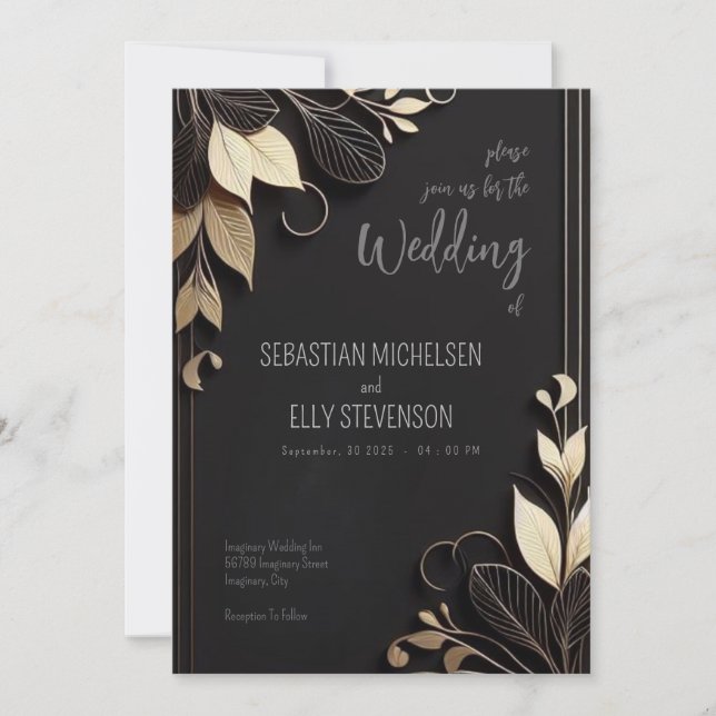 Golden Elegance Floral Wedding Invitation (Front)