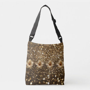 Golden Elegance: Gold Hibiscus Shimmer Crossbody Bag