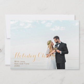 Golden Elegance Holiday Cheer Simple Custom Photo Card