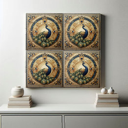 Golden Elegance Majestic Peacock Feather Art Deco Tile