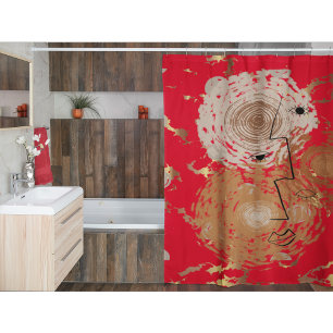 Golden Elegance Mid-Century Abstract Shower Curtain