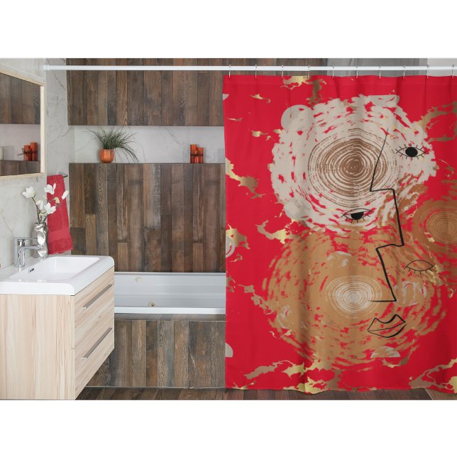 Golden Elegance Mid-Century Abstract Shower Curtain (Creator Uploaded)