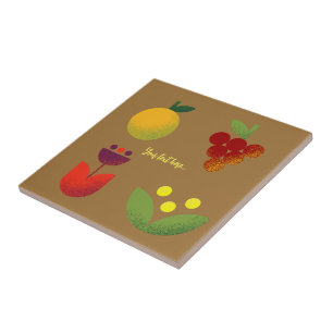 Golden Elegance Modern Floral Fruit  Tile