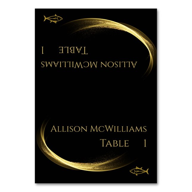 Golden Elegance-Modern Wedding-Fish Icon- Table Number (Front)
