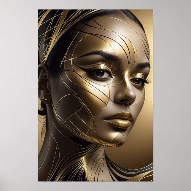 Golden Elegance: Modern Woman Abstract Art Poster (Front)