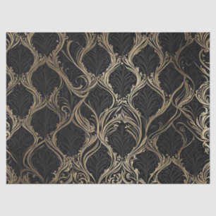 Golden Elegance on Black Decoupage Paper