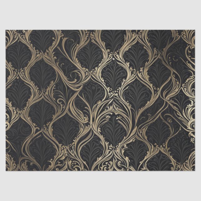 Golden Elegance on Black Decoupage Paper (Front)