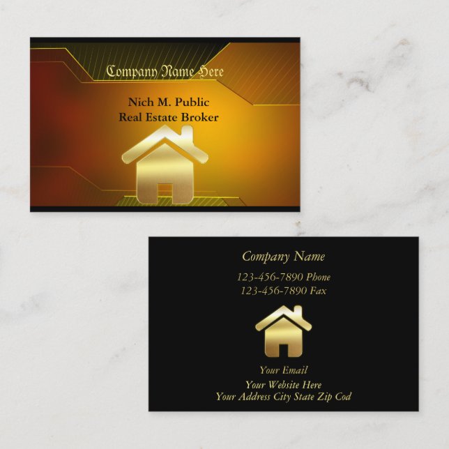Golden Elegance Real Estate Business Card (Front/Back)