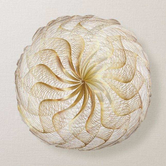 Golden Elegance Round Pillow Cover (Front)