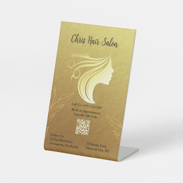 Golden Elegance Salon Pedestal Sign (Front)