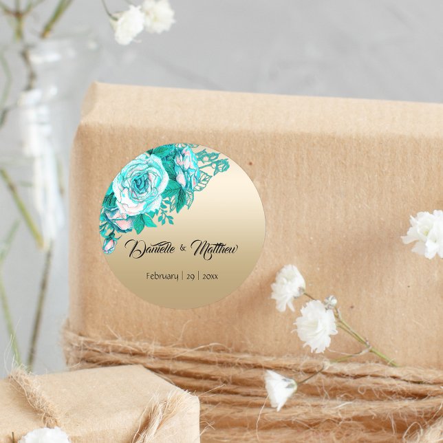 Golden Elegance: Teal Rose Bouquet Wedding Seal (Creator Uploaded)