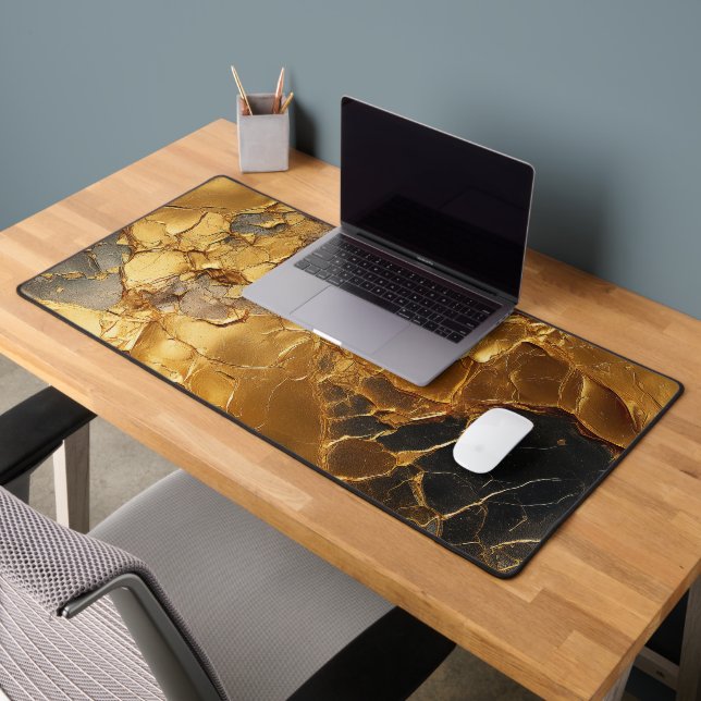 Golden Elegance Textured Marble Desk Mat (Office 2)