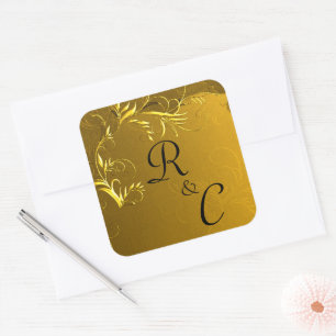 Golden Elegance Wedding Monograms  Square Sticker