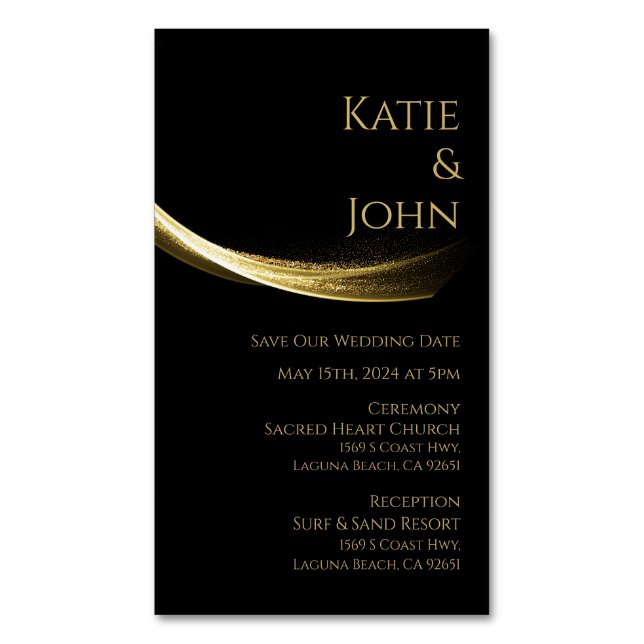 Golden Elegance-Wedding Save our Date Magnetic Business Card (Front Vertical)