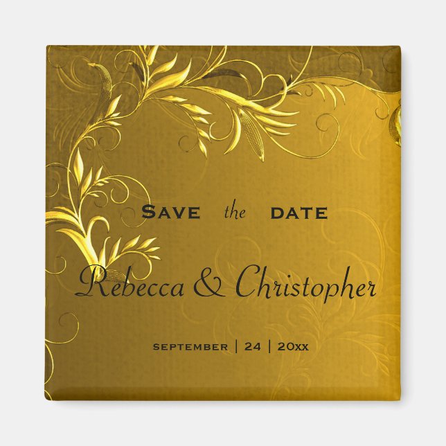 Golden Elegance Wedding Save the Date Magnet (Front)