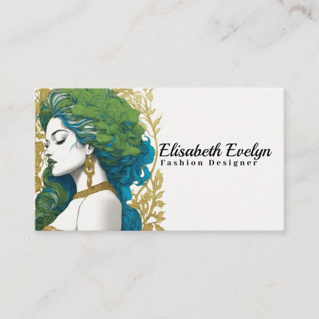 Golden Elegance Woman's Silhouette Amidst Green a1 Business Card (Front)