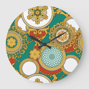 Golden Elegant Arabesque Background Large Clock