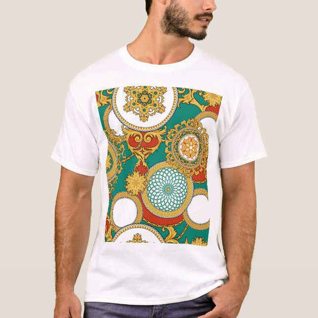 Golden Elegant Arabesque Background T-Shirt (Front)