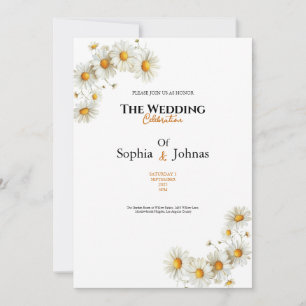 golden elegant daisy flower wedding invitation