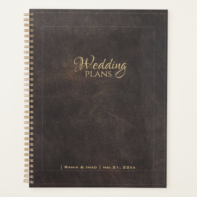 Golden elegant leather aesthetic wedding planner   (Front)