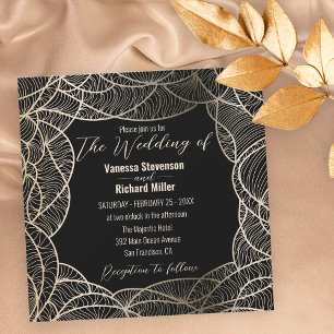 Golden Elegant Luxurious Line Art Motif Wedding Invitation