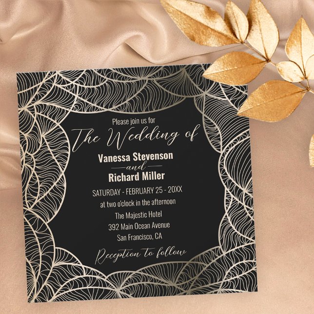 Golden Elegant Luxurious Line Art Motif Wedding Invitation (Creator Uploaded)