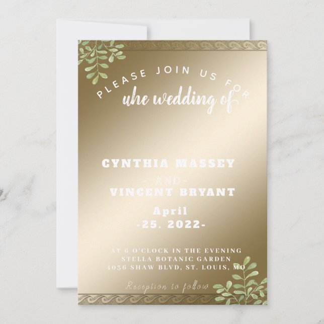 Golden elegant modern invitation for your wedding (Front)