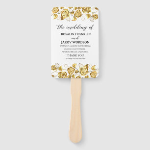 Golden Elegant modern white Wedding Invitation Hand Fan