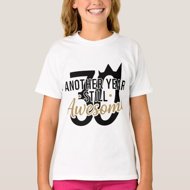 Golden Elegant Script "Awesome" Typography Black  T-Shirt (Front)