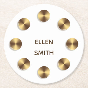Golden element. Name. Round Paper Coaster