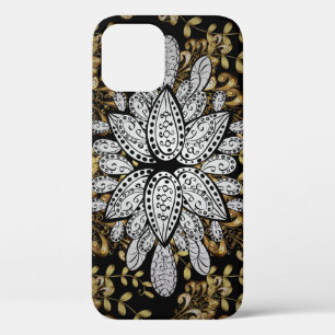 Golden element on black background. Golden black f iPhone 12 Case