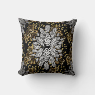Golden element on black background. Golden black f Cushion