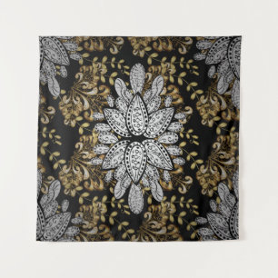 Golden element on black background. Golden black f Tapestry