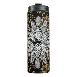 Golden element on black background. Golden black f Thermal Tumbler